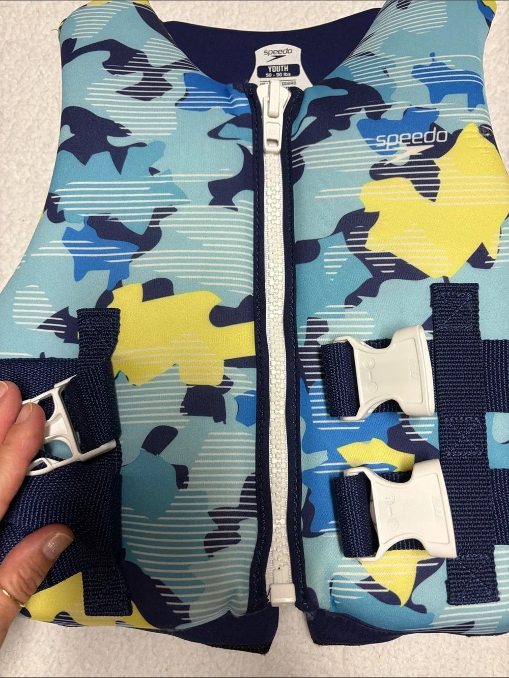 Speedo Youth Blue & Yellow Camo Swim Vest LP 50-90 lbs